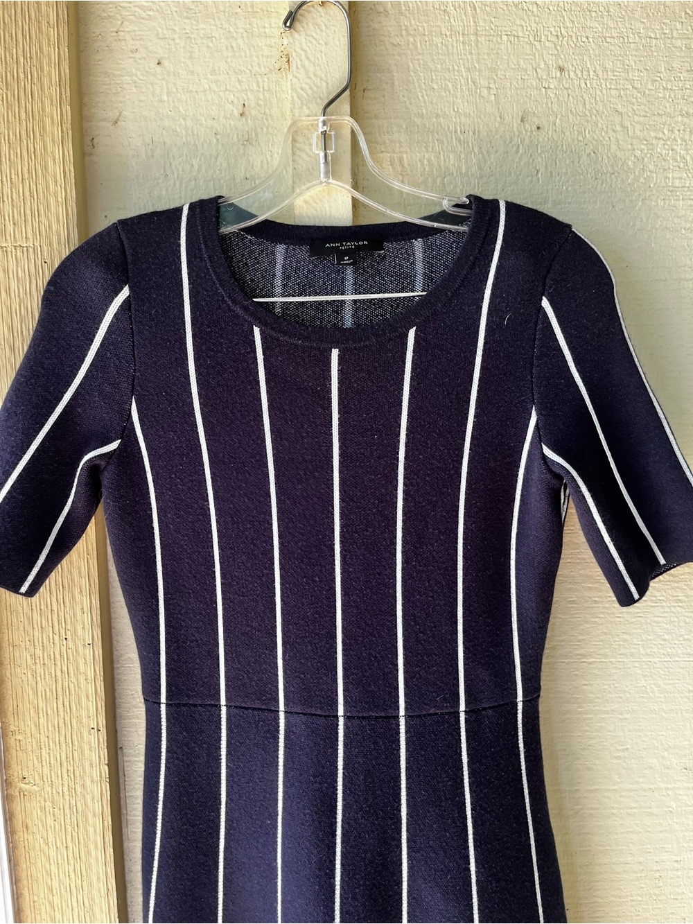 Ann Taylor Petite Striped Knit Sweater Dress Merino Wool Fit Flare size SP - Picture 2 of 7